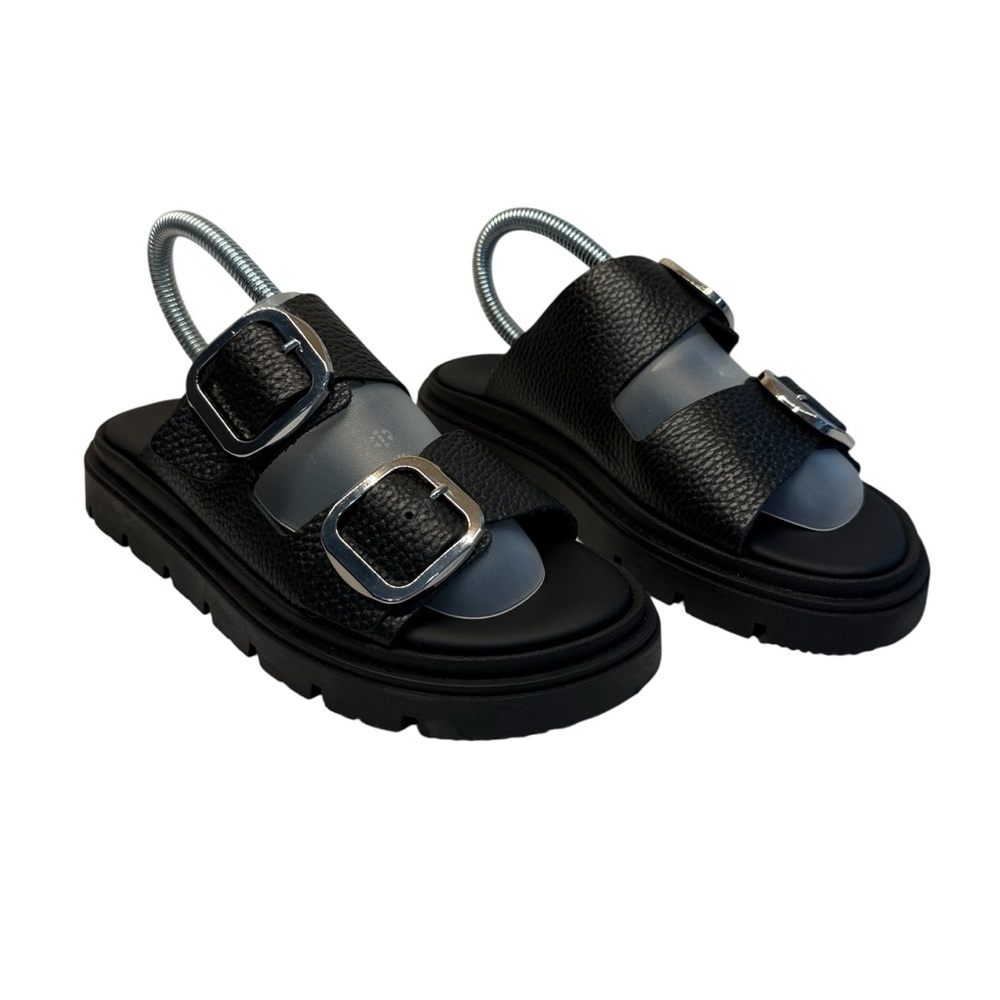 Christian Di Riccio Sandals Womens Size 7.5 Black Leather Buckle Made in Italy